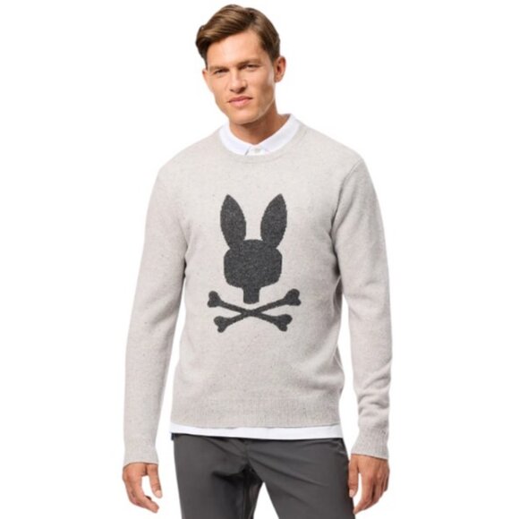 Psycho Bunny light grey merino pullover sweater size 2 - Picture 1 of 15